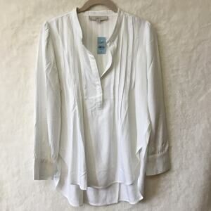 Loft White Split Neck Tunic Blouse with Pintuck Details
